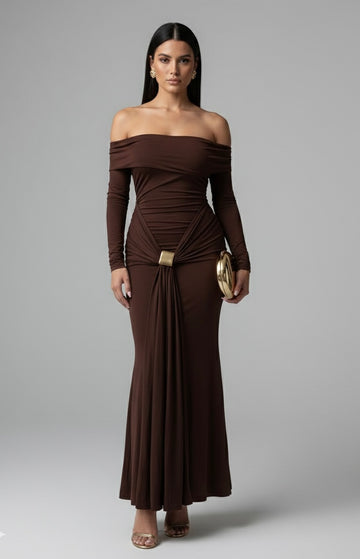 Off-the-shoulder Long-sleeved Maxi Dress