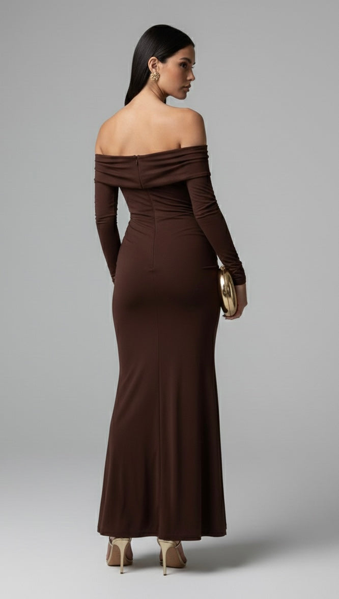 Off-the-shoulder Long-sleeved Maxi Dress