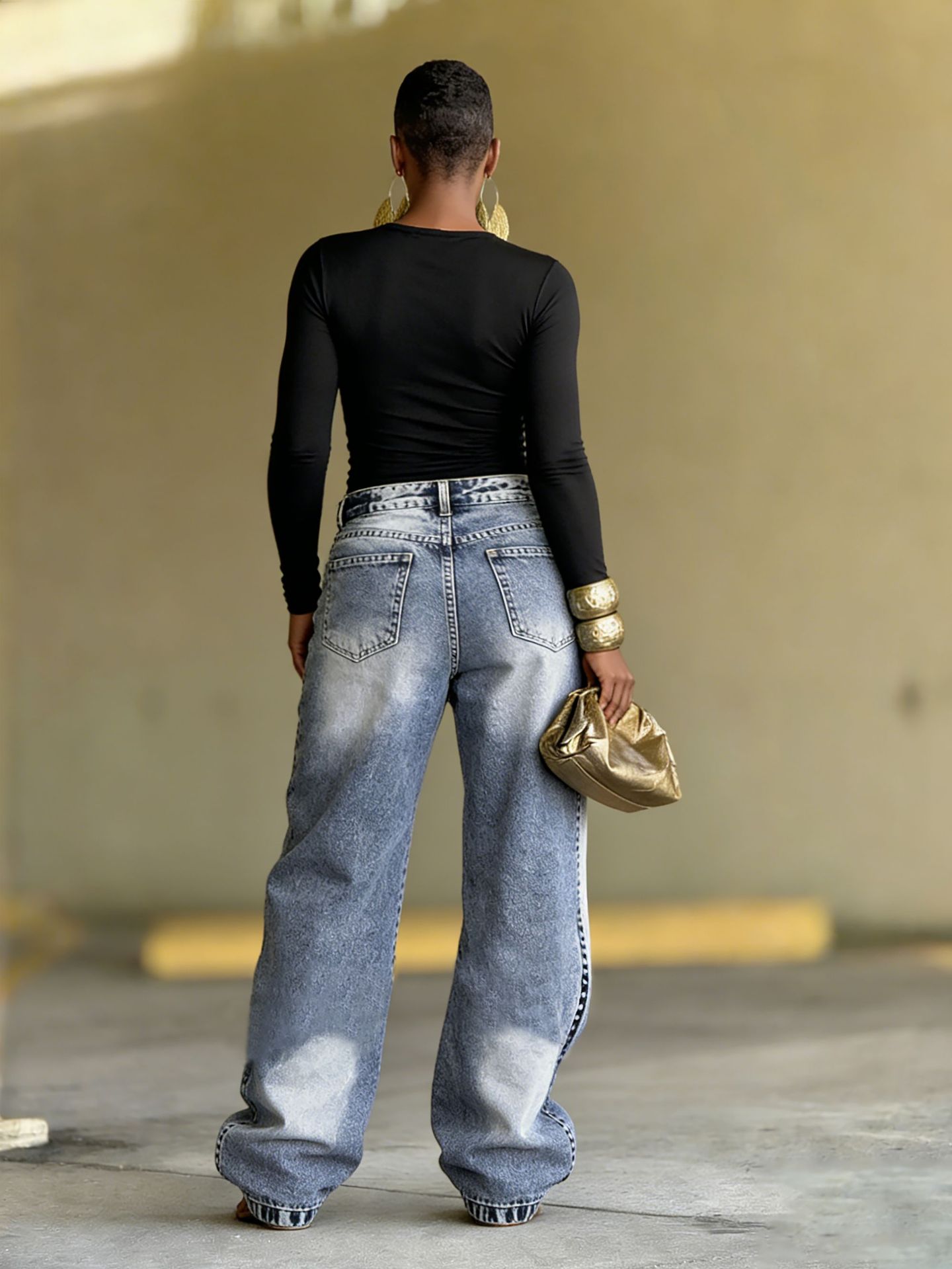 Deconstructed Layered Washed Denim Jeans
